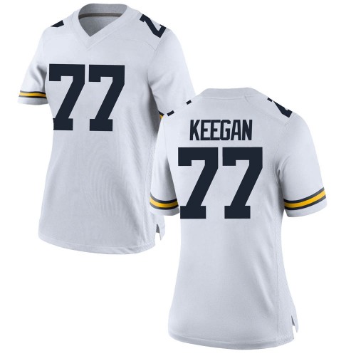 Trevor Keegan Michigan Wolverines Women's NCAA #77 White Game Brand Jordan College Stitched Football Jersey DYM4154HM